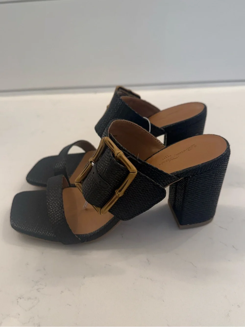 NWT TARGET UNIVERSAL THREAD Black Woven Heels with Faux Bamboo Buckle, size 7 - Picture 8 of 11